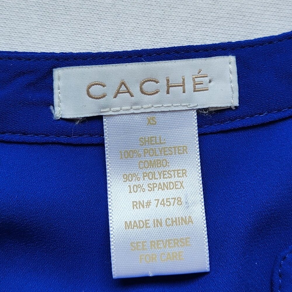 Cache Top Blouse Sleeveless Royal Blue Black Mesh Business Casual Work Edgy XS - Picture 7 of 10